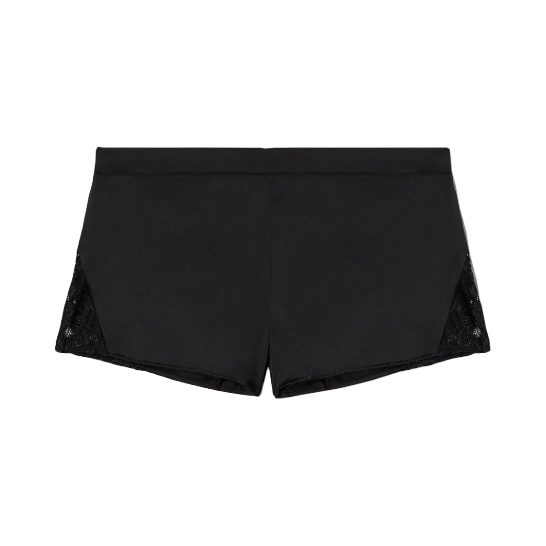 Classic silky shorts with lace / black / S