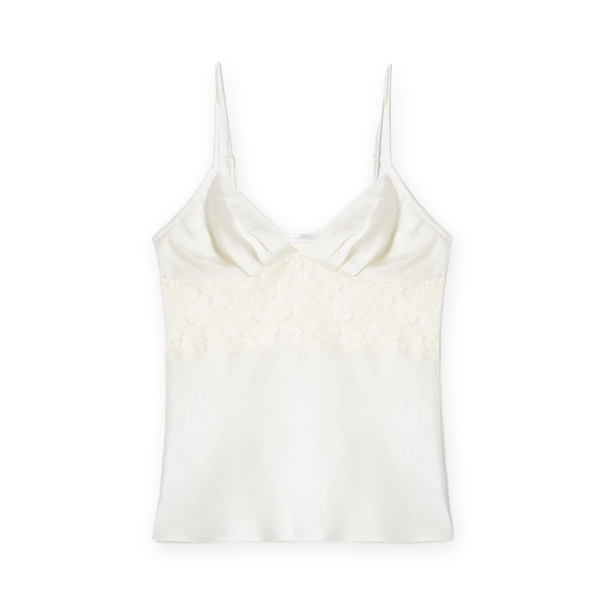 Silky tank top with lace trim / white / L
