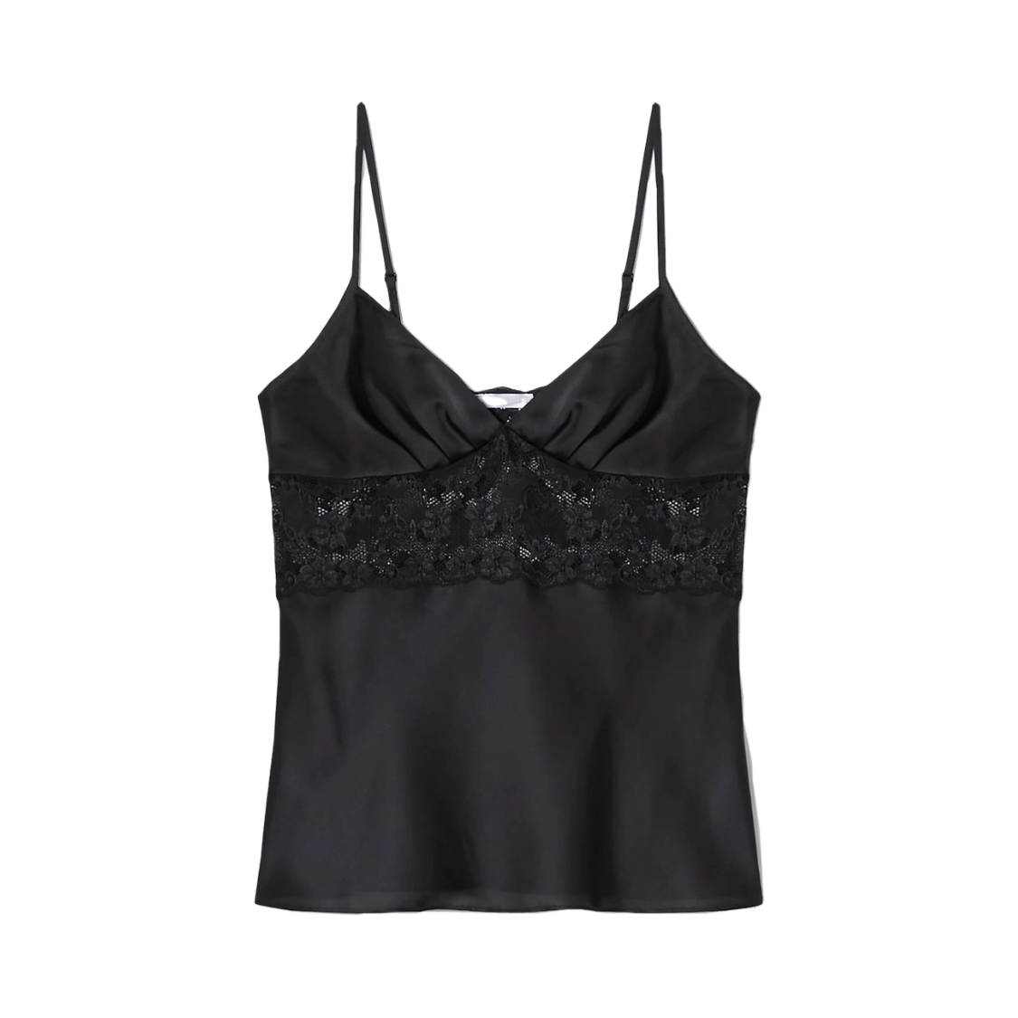 Silky tank top with lace trim / black / L